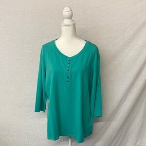 Susan Graver Teal Button-Down Blouse